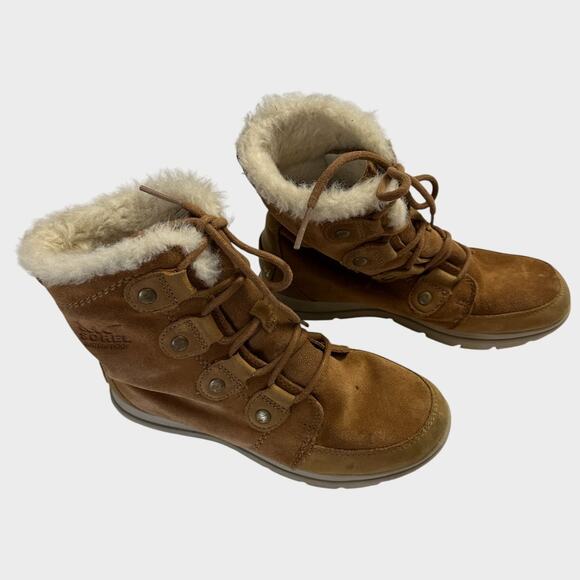 Sorel Womens Size 6.5 Joan Fur Lined Leather Waterproof Camel Brown Snow Boots - Picture 2 of 13